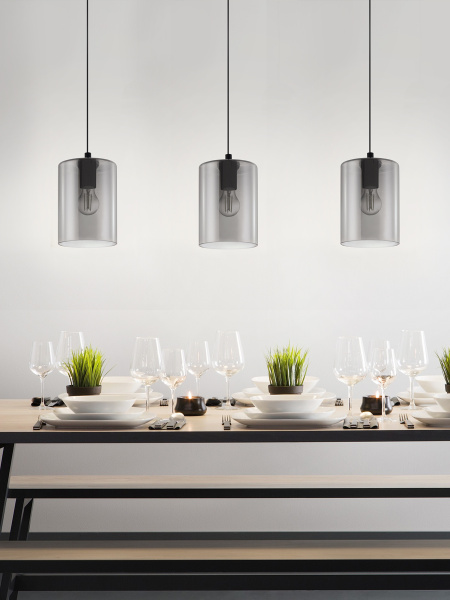 Купить Eglo 98585 Подвес CADAQUES 1, 1х40W (E27), 160, H1100, cталь, черный /дымчатое стекло, черный-прозрачный