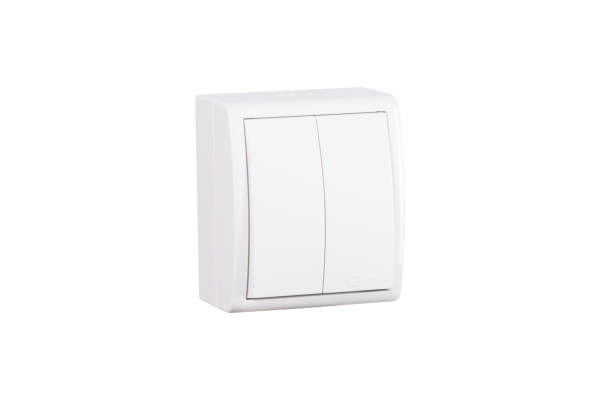 Купить Simon 15 Aqua Белый Выключатель 2-клавишный с подсветкой наружный, IP54 1594399-030
