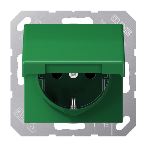 JUNG SCHUKO®-розетка 16 A / 250 B ~ с крышкой, зелёная AS1521BFKLGN