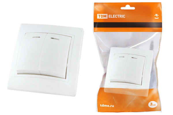 TDM Выключатель 2 кл. с подсветкой 10А белый "Таймыр" SQ1814-0005
