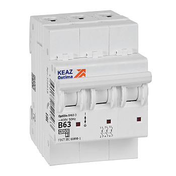 КЭАЗ OptiDin BM63 Автоматический выключатель 3P 63А B 4,5кА AC (BM63-3B63-4,5-УХЛ3) 329525