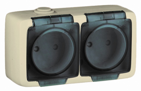 Hegel Альфа IP44 наруж Слоновая кость РА16-241-01 Розетка двойная брызгозащищенная