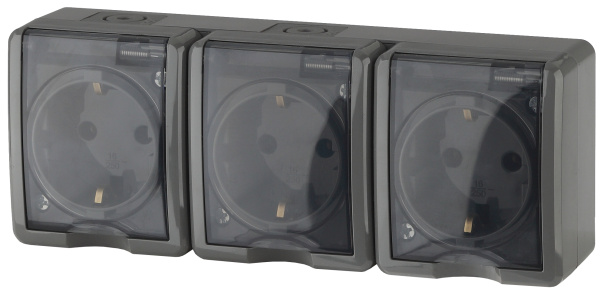 ЭРА 11-2406-03 Эксперт Серый Розетка 3-ая с/з со шт ОУ IP54