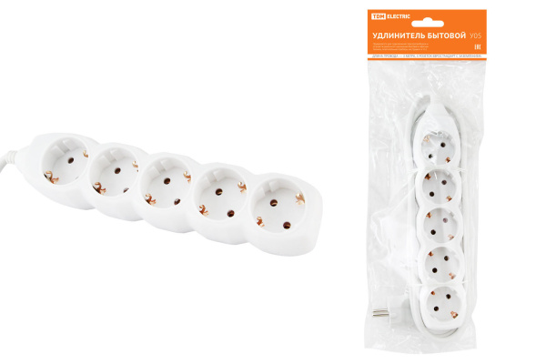 TDM Удлинитель бытовой У05 5 гнезд, 3метра, с заземлением, ПВС 3х1мм2 16А/250В SQ1303-0021