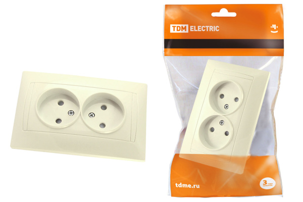 TDM Розетка двойная 2П 10А 250В с защ. шт. сл. кость "Лама" SQ1815-0112