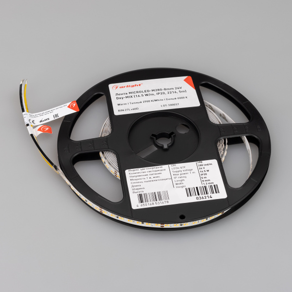 Купить Arlight Лента MICROLED-M280-8mm 24V Day-MIX (16.5 W/m, IP20, 2216, 5m) (Изменяемая ЦТ) 036214