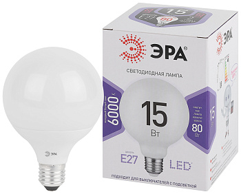 ЭРА LED G95-15W-6000K-E27 (диод, шар декор, 15Вт, холод, E27) (20/560)