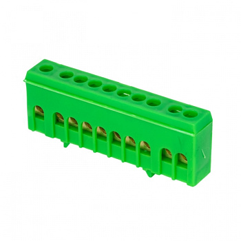 EKF PROxima Шина "0" PE (6х9мм) 10 отверстий латунь зеленый изолированный корпус на DIN-рейку