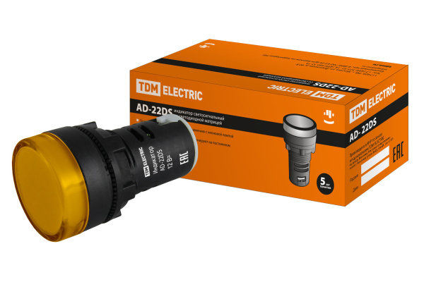 TDM Лампа AD-22DS(LED)матрица d22мм желтый 12В AC/DC SQ0702-0017