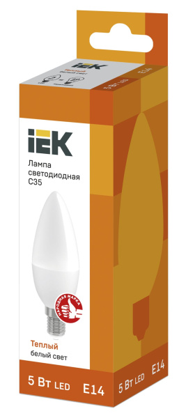 Купить IEK Лампа светодиодная ECO C35 свеча 5Вт 230В 3000К E14