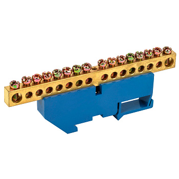 Шина «N» нулевая с синим изолятором на DIN-рейку 8x12 мм стойка бол. 16 групп Rexant 11-2351