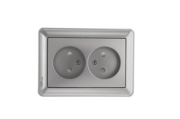 Systeme Electric Wessen 59 Матовый хром Розетка 2-ая б/з (в сборе, с рамкой)