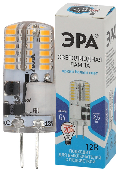 ЭРА LED-JC-2,5W-12V-SLC-840-G4 Лампа светодиодная (диод, капсула, 2,5Вт, нейтр, G4) (20/500/24500)
