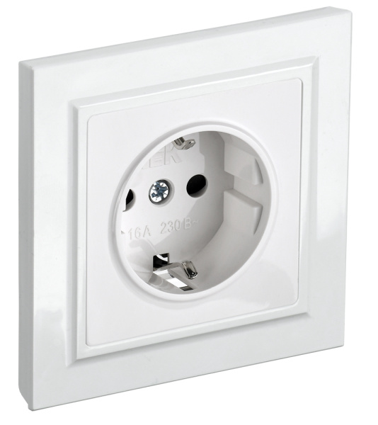 IEK BRITE Белый Розетка 1-м с/з с защ штор 16А в сборе РСР14-1-0-БрБ