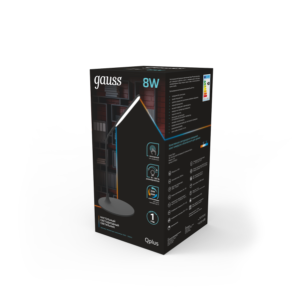 Gauss Светильник настольный Qplus GTL502 8W 500lm 3500-5500K 170-265V черный диммируемый LED 1/12 GT5022 Купить Gauss Светильник настольный Qplus GTL502 8W 500lm 3500-5500K 170-265V черный диммируемый LED 1/12 GT5022