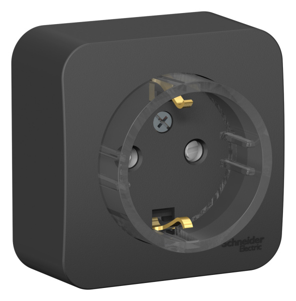 Купить Systeme Electric Blanca наруж Антрацит Розетка с/з со шторками, (тонкая) 16А, 250В, изолир. пластина