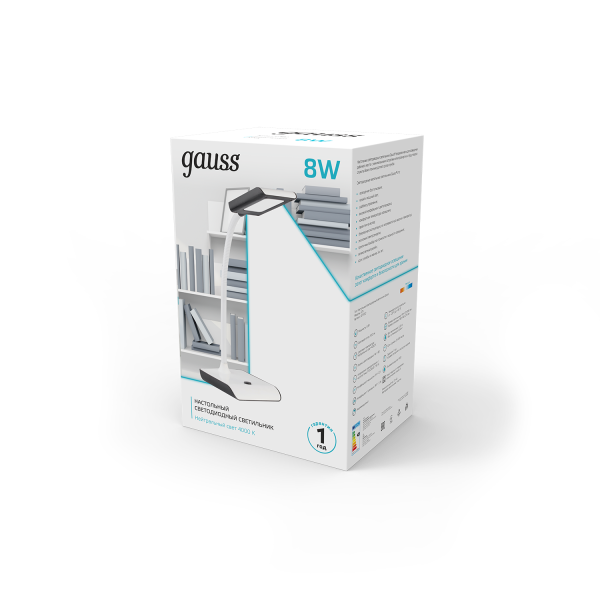 Купить Gauss Светильник настольный модель GTL101 8W 550lm 4000K 220-240V белый c черным LED 1/20 GT1012