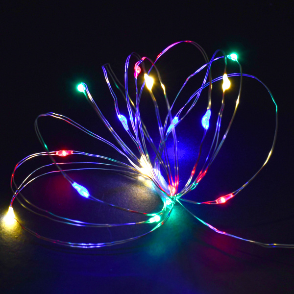 IEK Гирлянда роса 2м 20RGBY IP20 прозрачный шнур 0,3м 2AA