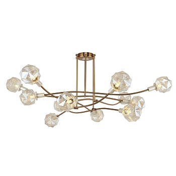 Favourite Modern потолочная люстра каркас золотого и перламутрово-белого цвета, плафоны из узорного выдувного стекла цвета шампанского 2669-12P