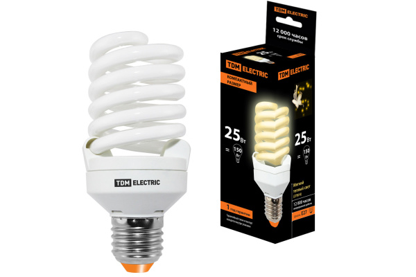TDM Лампа энергосберегающая КЛЛ-FST2-25 Вт-2700 К–Е27 КОМПАКТ (55х120 мм) SQ0323-0195