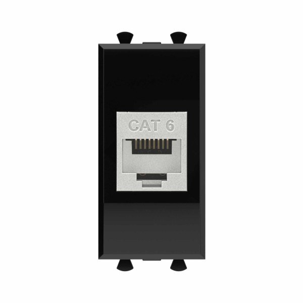 DKC Компьютерная розетка RJ-45 без шторки модульная, кат.6 экранированная, "Avanti", "Черный квадрат", 1 модуль