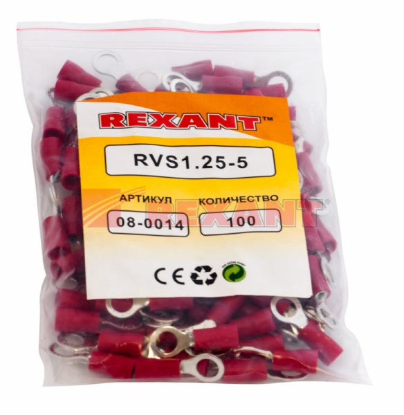 Купить Наконечник кольцевой изолированный ø5.3мм 0.5-1.5мм² (НКи 1.5-5 / НКи 1,25-5) красный Rexant 08-0014