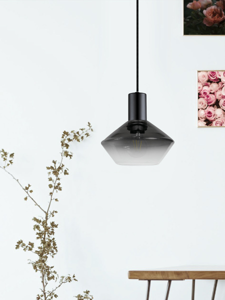Eglo 97423 Подвес PONZANO, 1х60W(E27), ?200, H1100, сталь, никель черный/дымчатое стекло, черный-прозрачный Купить Eglo 97423 Подвес PONZANO, 1х60W(E27), ?200, H1100, сталь, никель черный/дымчатое стекло, черный-прозрачный