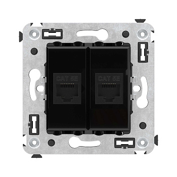 DKC Компьютерная розетка RJ-45 без шторки в стену, кат.5е двойная, "Avanti", "Черный квадрат"