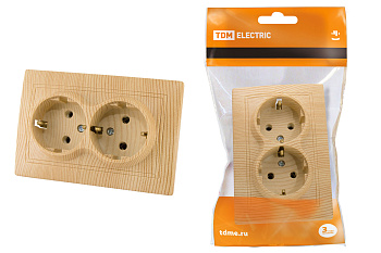 TDM Розетка двойная 2П+З 16А 250В "ЭКО" (сосна) "Таймыр" SQ1814-0214