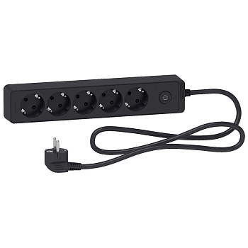 SE Unica Extend Черн Удлинитель 5 розеток 2К+З, кабель 1,5м ST9451B
