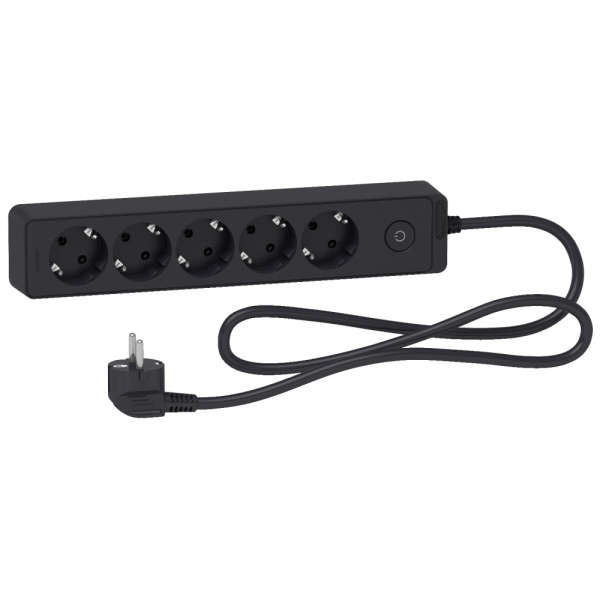 SE Unica Extend Черн Удлинитель 5 розеток 2К+З, кабель 1,5м ST9451B