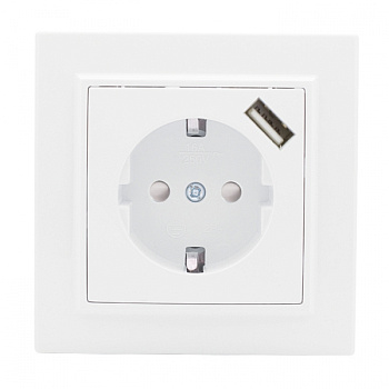 EKF Basic Минск Белый Розетка с/з, со шторками, 16А, с USB 1А, СП