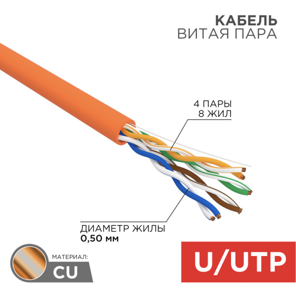 Кабель витая пара UTP 4PR 24AWG CAT5e 305м нг(А)-HF Rexant 01-0049