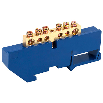 Шина «N» нулевая с синим изолятором на DIN-рейку 6x9 мм стойка бол. 6 групп Rexant 11-2339