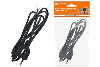 TDM Шнур с плоской вилкой с вырезом ШУ04 ШВВП 2х0,75мм2 1,7 м. черный SQ1305-0032