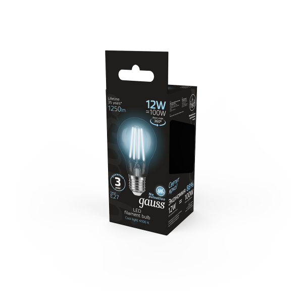 Купить Gauss Лампа Filament А60 12W 1250lm 4100К Е27 LED 102902212