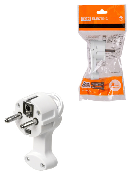 TDM Вилка круглая плоская с кольцом белая 16А 250В SQ1806-0195