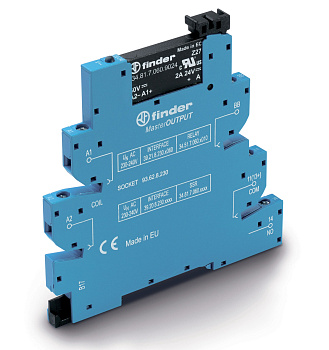 Finder Интерфейсный модуль (сборка 34.81.7.060.9024 + 93.62.8.230), твердотельное реле, серия MasterOUTPUT; выход 6A (24В DC); питание 230-24В AC; кат 392082309024