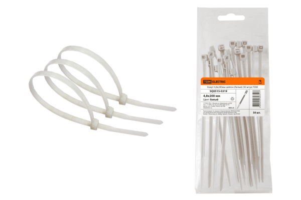 TDM Хомут 4,8х200мм нейлон (белый) (50 штук) SQ0515-0319