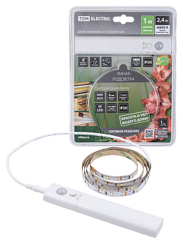 TDM Умная подсветка SMD2835-30LED/m-IP20-5В-2,4Вт-6000К(1 м), датчик движ., 4хААА SQ0331-0500