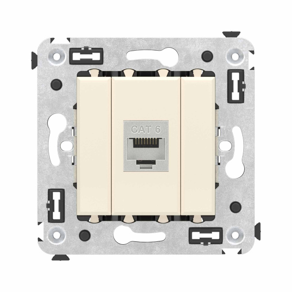 DKC Компьютерная розетка RJ-45 без шторки в стену, кат.6 одинарная экранированная, "Avanti", "Ванильная дымка"