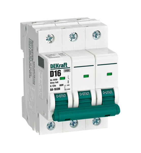 Dekraft Автоматический выключатель 3P 16А х-ка D 6кА ВА-103M 12556DEK