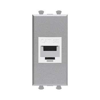 DKC Компьютерная розетка RJ-45 без шторки модульная, кат.5е, "Avanti", "Закаленная сталь", 1 модуль