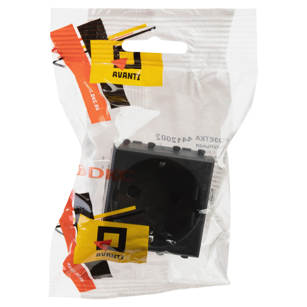 Купить DKC Розетка модульная, 2P+E, с з/ш, "Avanti", "Черный матовый", 2 модуля