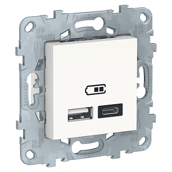 SE Unica New Белый Розетка USB, 2-местная, тип А+С, 5 В / 2400 мА NU501818