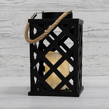 NEON-NIGHT Декоративный фонарь на солнечной батарее 14х14х24 см, черный плетеный корпус, теплый белый цвет свечения 501-145
