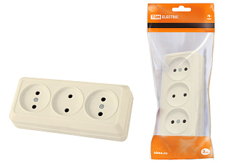 TDM Розетка 3-х местная горизонтальная 2П открытой установки IP20 10A сл. кость "Ладога" SQ1801-0224