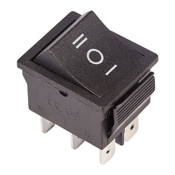 Выключатель клавишный 250V 15А (6с) ON-OFF-ON черный с нейтралью (RWB-508, SC-767) Индивидуальная упаковка 1 шт Rexant 36-2370-1