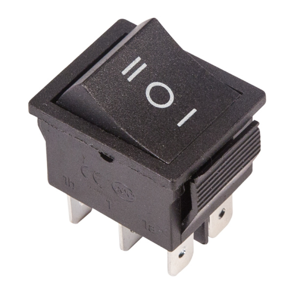 Выключатель клавишный 250V 15А (6с) ON-OFF-ON черный с нейтралью (RWB-508, SC-767) Индивидуальная упаковка 1 шт Rexant 36-2370-1