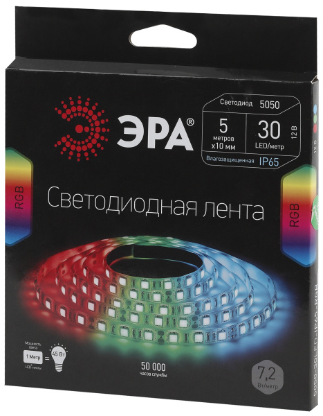 ЭРА 5055398613856 Лента светодиодная LS5050-30LED-IP65-RGB-5m
